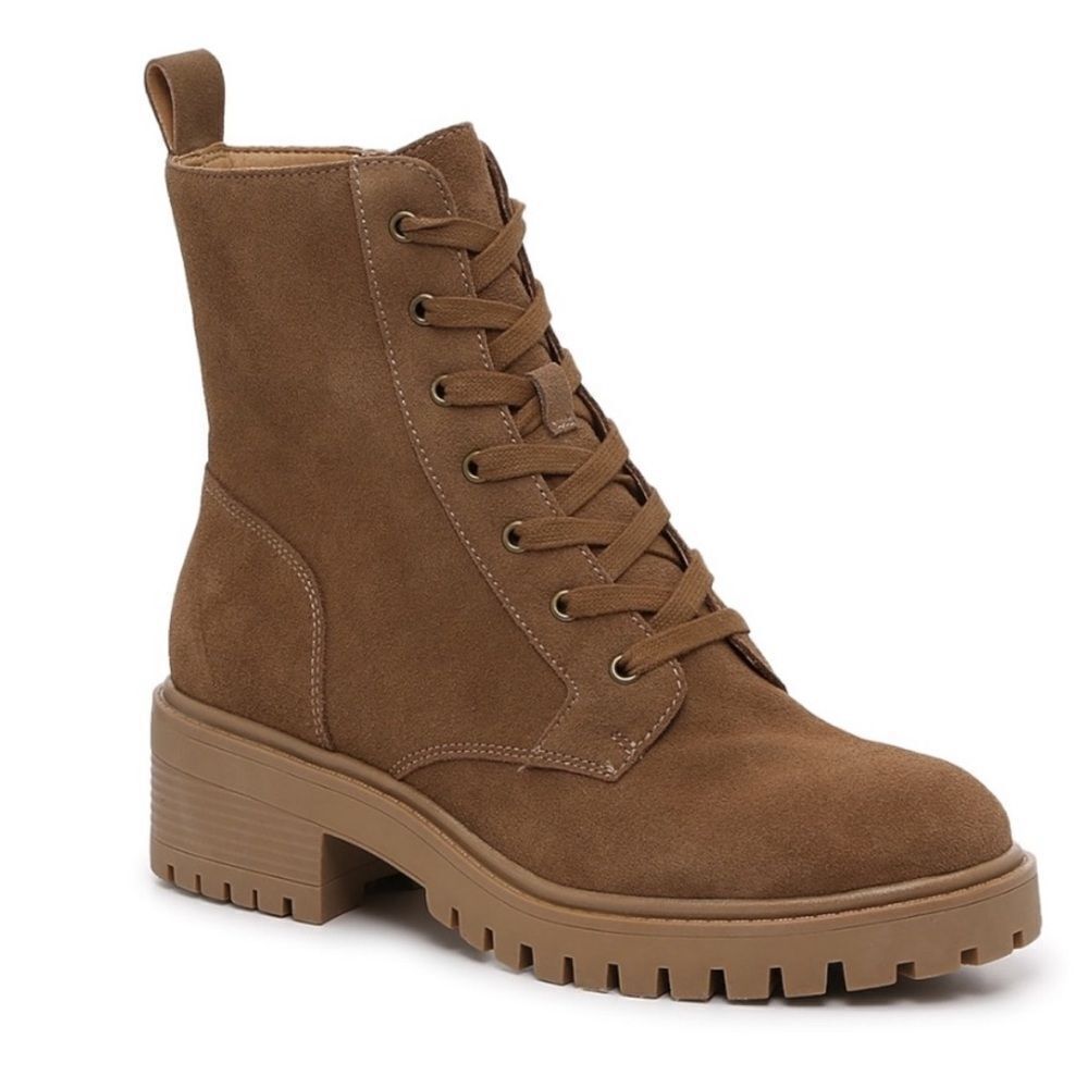 Crown Vintage Tan Brown Leather Suede Telinda Combat Boots 6.5